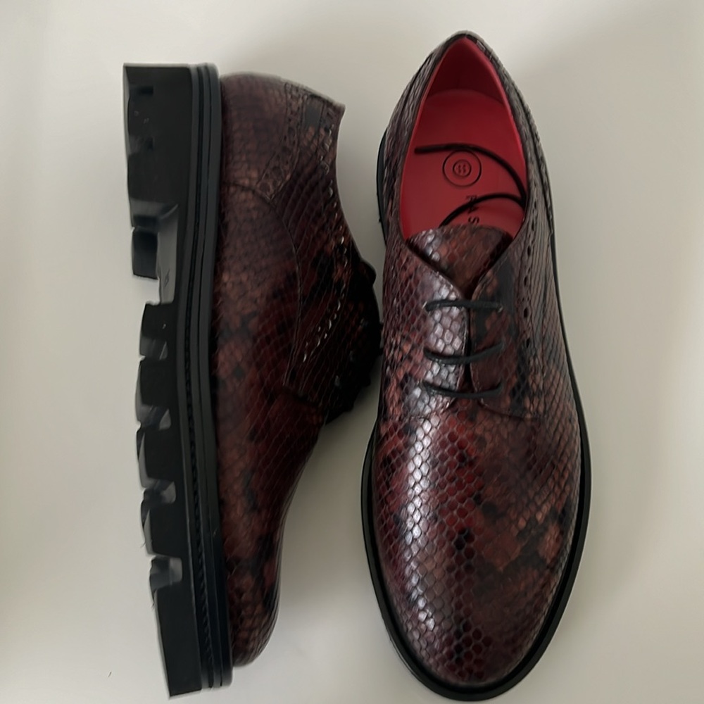 Pas de Rouge Snake Print Leather Oxford Shoes Womens EU 37 US 7 NIB Italy - Picture 5 of 6